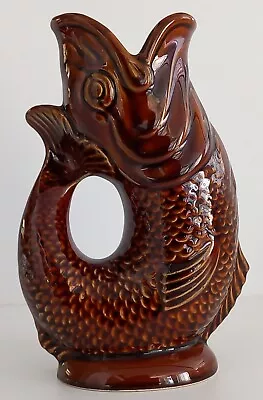 Buy Vintage - Gluggle Fish Jugs - Brown - Devon Pottery 7.5 Inch • 15£