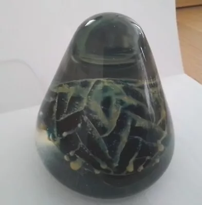 Buy Cone Shaped Paperweight Signed Mdina, Green Lines On  Black Mound Smooth Base VG • 2.25£