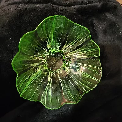 Buy Vintage Swedish Maleras- Mats Jonasson Neon Green Crystal Glass Bowl - Anemone  • 9.99£