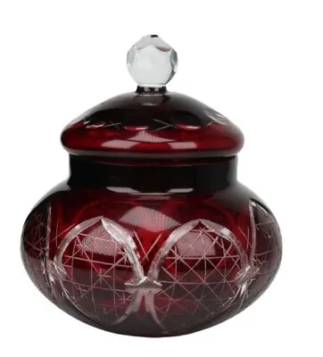 Buy Bohemian  Ruby Cut Crystal Candy Bowl With Lid • 152.12£