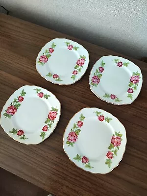 Buy Vintage Royal Vale Pink Roses Set Of 4 Side  Plate Square Ruffles 6inch   • 12£