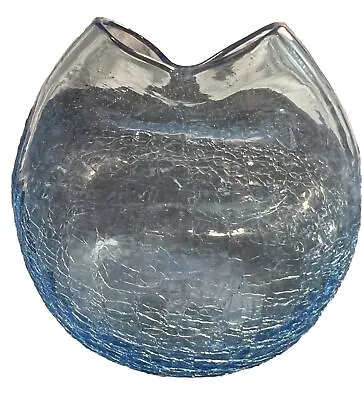 Buy Vintage Blenko Blue Crackle Glass Handblown Pinched Vase • 19.28£