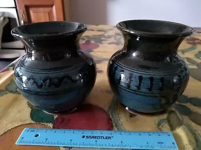 Buy 2xGodshill Studio Pottery Blue & Black Glaze Vases. 4  Tall, 3  Rim Dia. • 16£