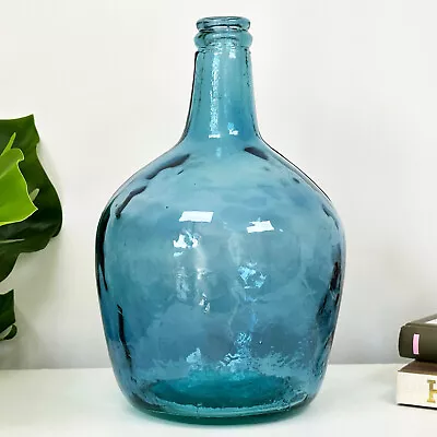 Buy Large Teal Bottle Vase 4L Recycled Glass Light Blue Heavy Abstract Modern Decor • 16.50£