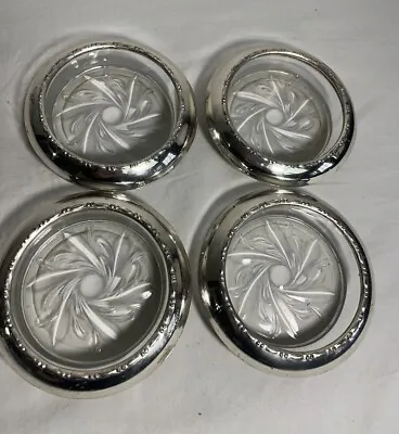 Buy Vintage Set Of 4 Amston Sterling Silver 144 Crystal/Glass Coasters • 23.68£