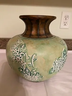 Buy Green/wht/brn/gold Color Ceramic Vase Never Used Flowery Pattern Beautiful • 33.18£