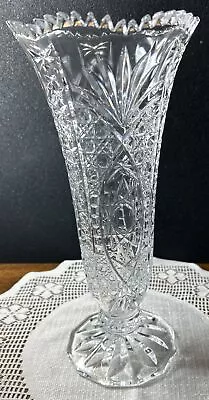 Buy Vintage Cristal D’Arques 10” Footed 24% Genuine Lead Crystal Vase Sawtooth Mouth • 42.69£