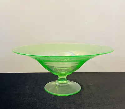 Buy Antique Vaseline Uranium Green Depression Glass Footed Compote Centerpiece Bowl • 118.30£