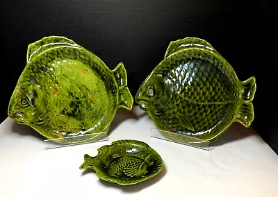 Buy Vintage 1964 Green Fish Ceramic Plates Hobbyist Signed Unique Air Force - Set 3 • 20.99£