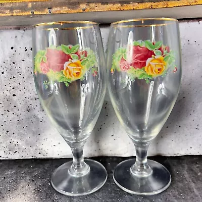 Buy Royal Albert Old Country Rose Clear Glass Drinking Cup Glasses Goblet Gold Top 2 • 28.35£