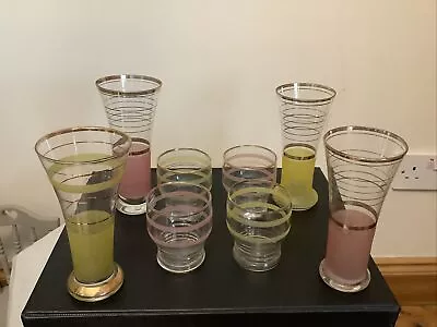 Buy 1950s Mid Century Mixology Drink Glasses 4 Tall Flute 4 Stumpy Yellow Pink Gold  • 12£