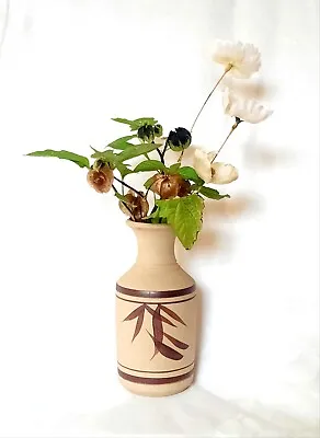 Buy Hand Thrown Studio Pottery Stoneware 7  Vase. Willow Leaves Decoration. Signed • 14.50£
