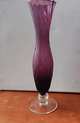 Buy Vintage Fluted Rim Blown Glass Stemmed Bud Vase Rich Amethyst 💜 • 16.50£