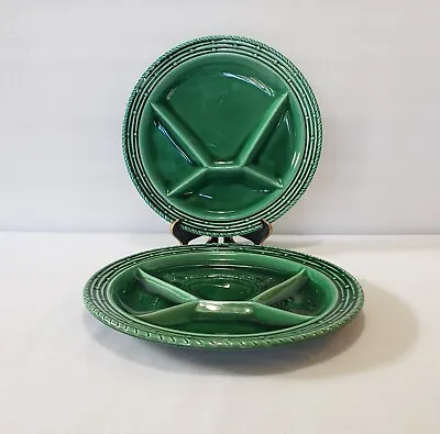 Buy Sarreguemines Plates 9  SGN23 Majolica Green Divided Fondue Vintage Set Of 2 • 38.41£