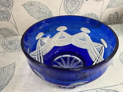 Buy Vintage Bohemian Cobalt Blue Bowl Hand Cut To Clear Crystal 5.5 “ Wide • 17.06£