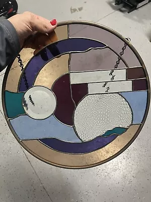 Buy Stained Glass Tiffany Style Window Panel Handcrafted 13 1/2” Round Design MCM • 80.74£