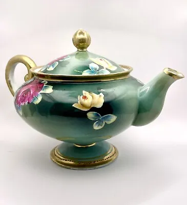 Buy 1800s Hand Painted Nippon Morimura Brothers Noritake Pedestal Teapot Green Rose • 282.27£