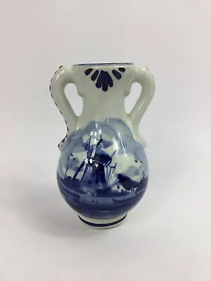 Buy Vintage Delft Blue Dutch Vase Hand Painted Hand Numbered Windmill Design • 18.82£