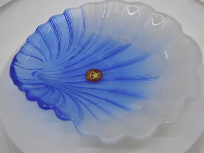Buy Art Deco Walther Glass Blue Mushel Shell Bowl 8  Wide • 165.06£
