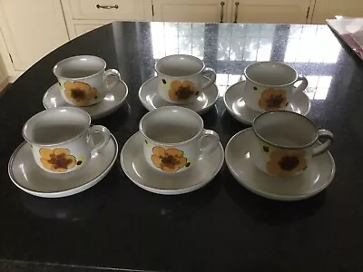 Buy VINTAGE DENBY WARE X6 COFFEE CUPS AND SAUCERS In GOOD CONDITION • 13.99£