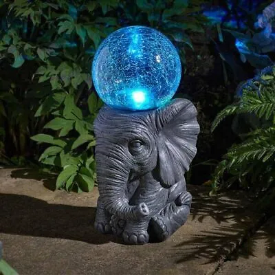 Buy Solar Elephant Orb Light Up Ornament Colour Changing Resin Garden Statue Decor • 29.99£