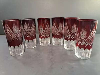 Buy Ruby Red Cut To Clear 4.5  Juice Glasses Set Of 6 • 65.63£