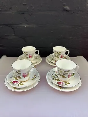 Buy 4 X Royal Grafton Red & White Roses Tea Trios Cups Saucers And Side Plates Set • 29.99£