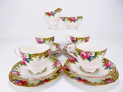 Buy Paragon China Tea Set For Four Inc Teacup Trios Multicoloured Floral Design 14pc • 74.99£