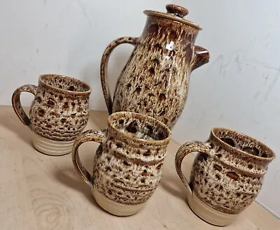 Buy Vintage Fosters Pottery Tall Coffee Pot Brown Honeycomb Cornish Pottery And Mugs • 25£