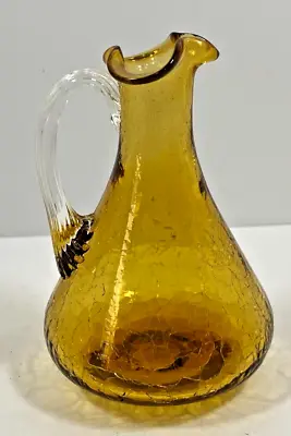Buy Hand Blown Amber Crackle Glass Miniature Pitcher 4.5  • 11.37£