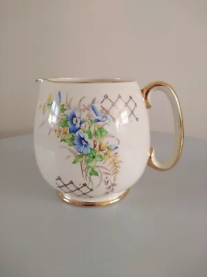 Buy Vintage Sadler Cream Milk Jug ~ Blue Floral Design Gold Embossed Edging.  • 3£