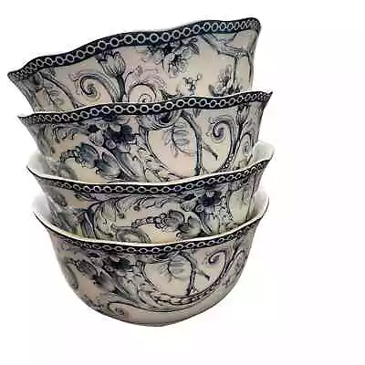 Buy 222 Fifth Adelaide Blue White Toile Birds Porcelain Cereal Soup Bowls Set 4 NEW • 52.09£