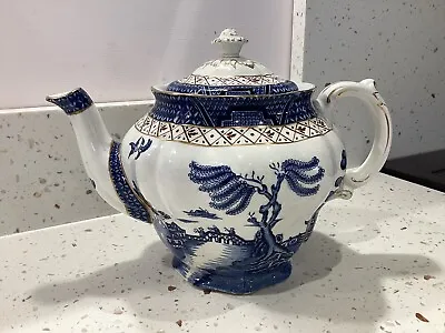 Buy Vintage Booths Real Old Willow Blue White Gold Gilded Teapot A8025 1940s • 55£