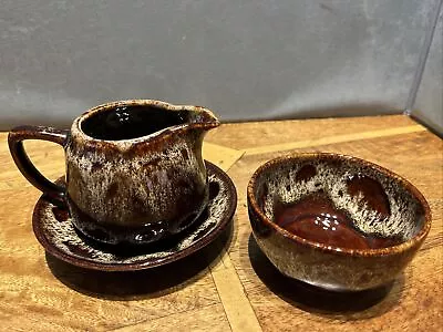 Buy Vintage Fosters Cornish Pottery Honeycomb Jug Saucer And Sugar Bowl Brown • 9.90£