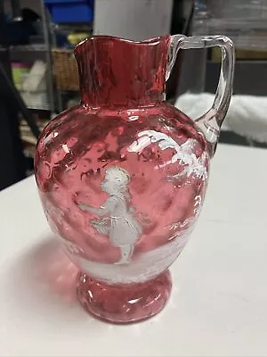 Buy Mary Gregory Fenton Cranberry Pitcher, Girl With Flower Basket • 40.26£