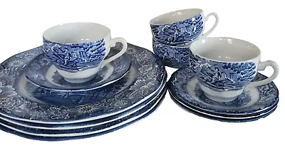 Buy 12 Pc Liberty Blue Ironstone China Dinner Plates Cups Saucers Staffordshire Set • 58.82£
