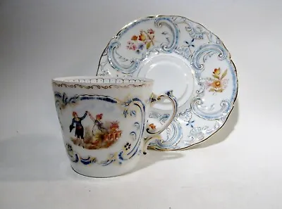 Buy 19thC Antique Saxe MEISSEN Germany Oval Crown Mk Courting Couple Cup & Saucer • 57.53£