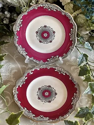 Buy Antique Davenport China DRESDEN STAR Pair Plates Unusual Colour Early C19th • 22£
