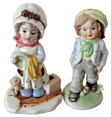 Buy FIGURINES - GIRL (glossy)  & BOY (Hummel Style, Bisque), 13cm, Unbranded, 1960's • 5.95£
