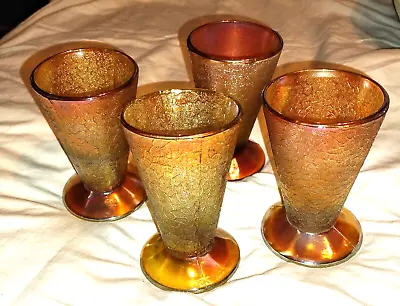 Buy Vintage Jeanette Crackle Marigold Carnival Glass Tumblers Set Of 4 MCM • 18.97£