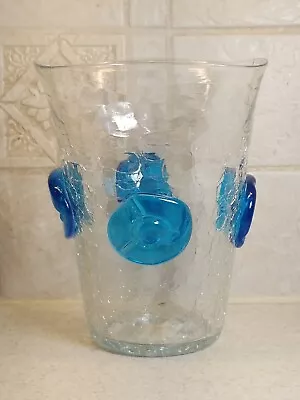 Buy Vintage BLENKO Glass Clear Crackle Vase #439 Applied Rosettes MCM Handblown 7   • 37.88£