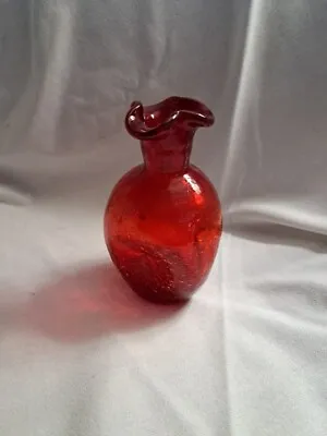 Buy Vintage 7  Red Crackle Glass Vase Hand Blown • 24.11£