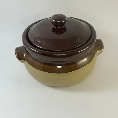 Buy Vtg Stoneware Bean Pot With Lid Tan & Brown 7  X 6  • 18.73£