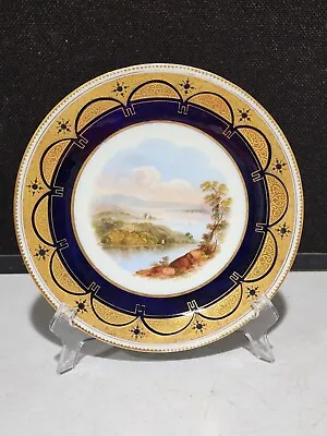 Buy Antique Aynsley 19c 8 3/4   Hand Painted River Landscape Cabinet Plate Blue Gold • 84.46£