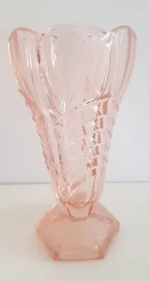 Buy Vintage Large Davidson Art Deco Glass Vase Stepped Detail Excellent  • 14.99£