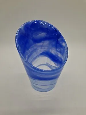 Buy Beautiful Blue Swirl Glass Slanted Tealight Holder • 10£