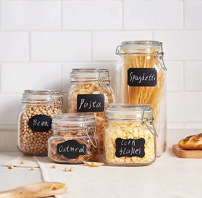 Buy 5 Set Clip Top Glass Storage Jars Airtight Vintage Kitchen Containers & Labels • 14.79£