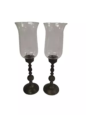 Buy Glass & Metal Vintage Style Candlestick Holders Pair  40cm  WC • 5.95£