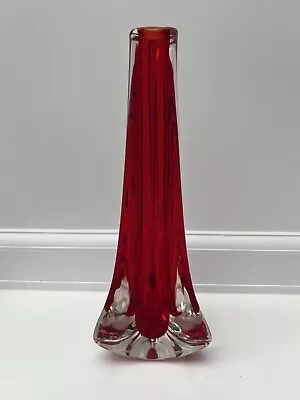 Buy Vintage 1970s Whitefriars 23.5cm Ruby Red Tricorn Vase Geoffrey Baxter Art Glass • 24£
