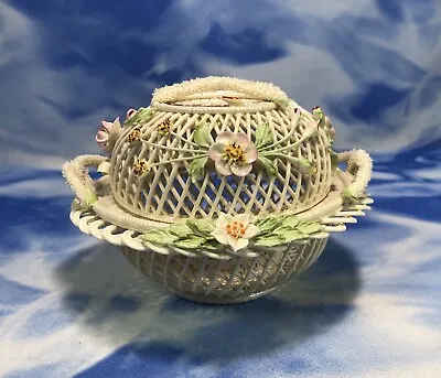 Buy As Is HTF Donegal Irish Parian China Round Porcelain Basket With Floral Lid #18 • 189£